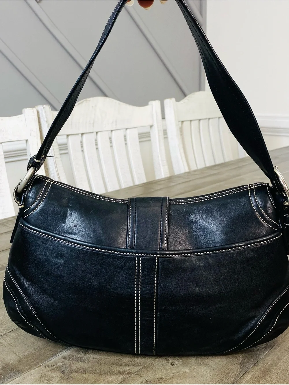 Vintage Coach Soho Y2K Leather Buckle Flap Shoulder Bag Black Hobo F10910